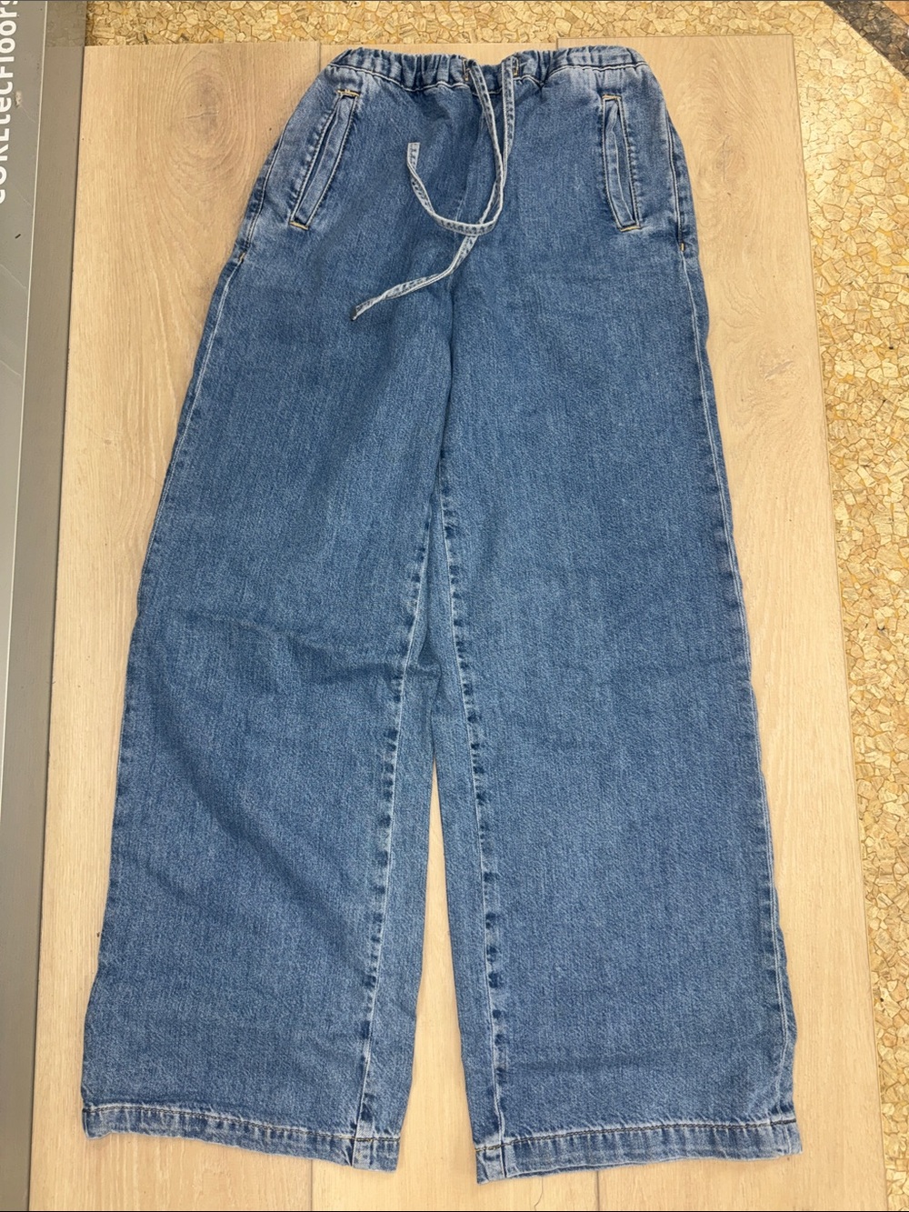 Zara Light Blue Drawstring Denim Pants